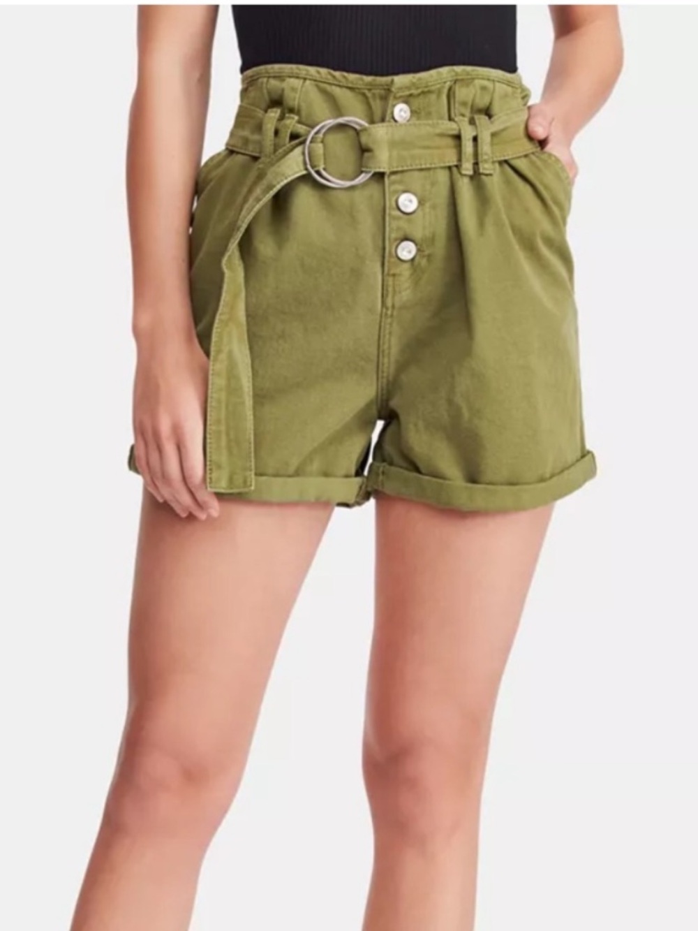 Free People‎ Cindy Utility Shorts Belted Green Cotton Size 4